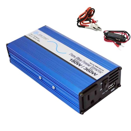 Aims Power Power Inverter, Pure Sine, 360 W Peak, 180 W Continuous, 1 Outlets PWRI18012S